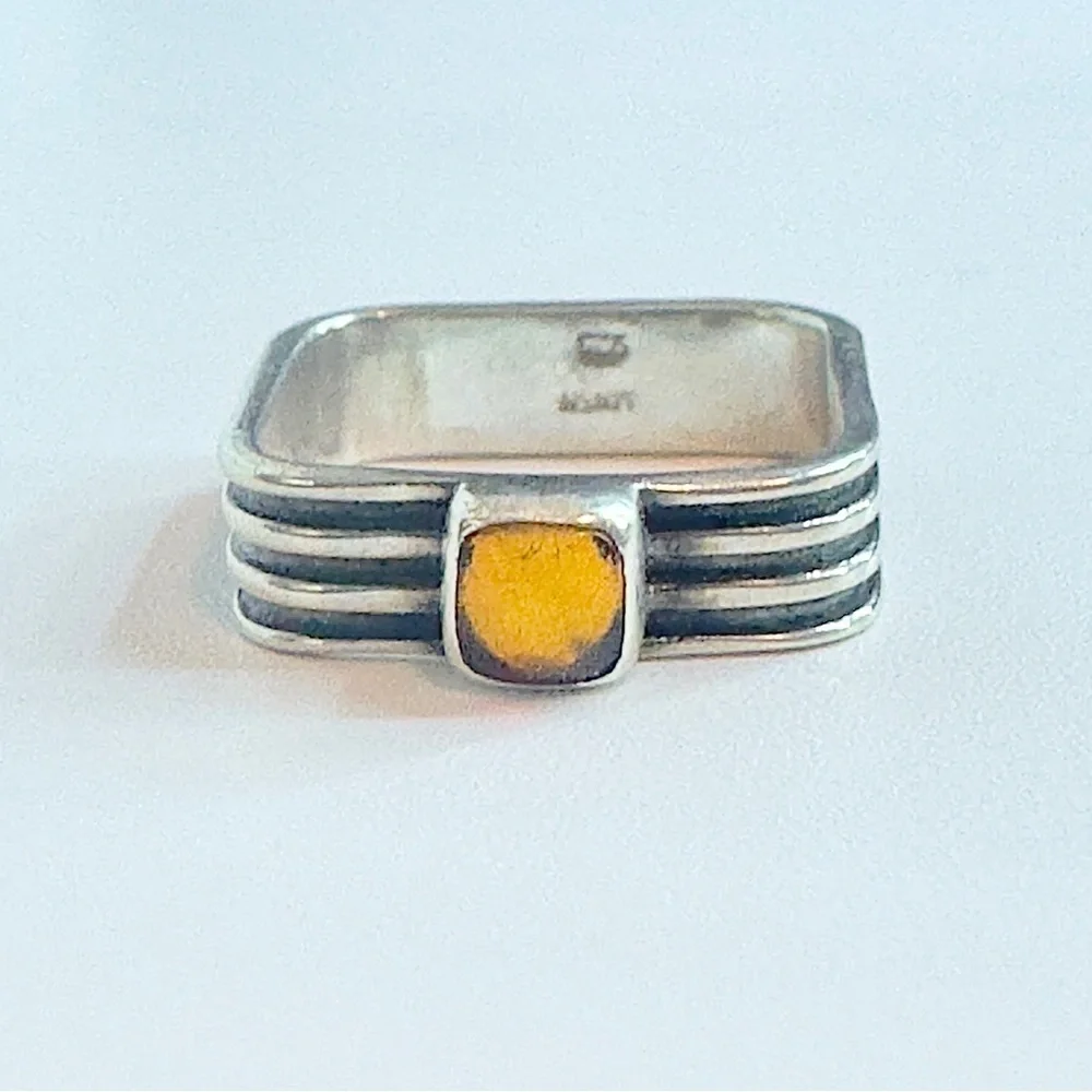 Sterling Silver 925 MNSN Square Amber Ring (6.5)
